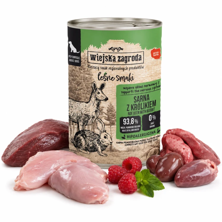 WIEJSKA ZAGRODA Karma mokra dla psa Sarna z Królikiem LEŚNE SMAKI 400g
