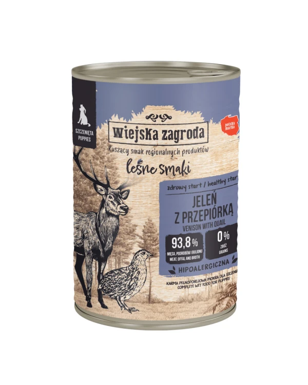 WIEJSKA ZAGRODA Karma mokra SZCZENIAK Jeleń z Przepiórką LEŚNE SMAKI 400g