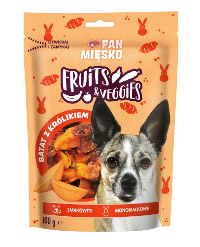 PAN MIĘSKO Przysmak dla psa Fruits&Veggies Batat z królikiem 100g