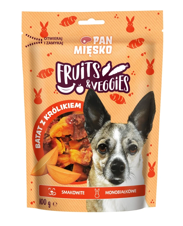PAN MIĘSKO Przysmak dla psa Fruits&Veggies Batat z królikiem 100g