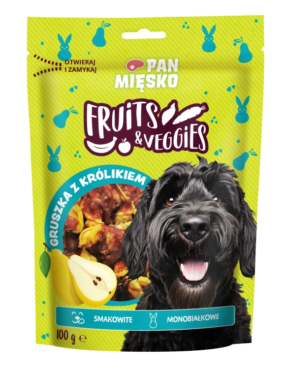 PAN MIĘSKO Przysmak dla psa Fruits&Veggies Gruszka z królikiem 100g