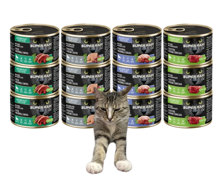 Karma dla kotów  SUPER RAFI CAT MIX smaków  12x185g