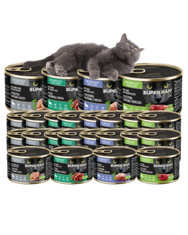 Karma dla kotów  SUPER RAFI CAT MIX smaków 24x185g