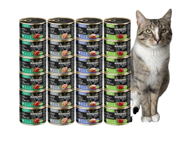 Karma dla kotów  SUPER RAFI CAT MIX smaków 24x185g