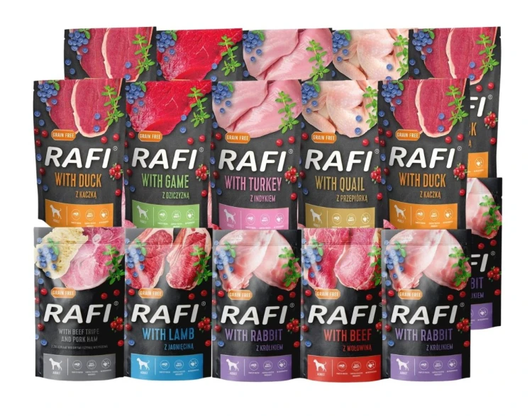 RAFI mokra karma dla psa MIX smaków 20x500g BEZZBOŻOWA Dolina Noteci