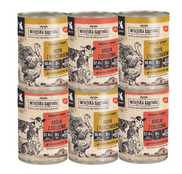 WIEJSKA ZAGRODA Karma mokra dla kota KOCIAK MIX SMAKÓW 6x400g