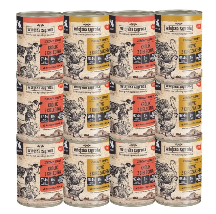 WIEJSKA ZAGRODA Karma mokra dla kota KOCIAK MIX SMAKÓW 12x400g