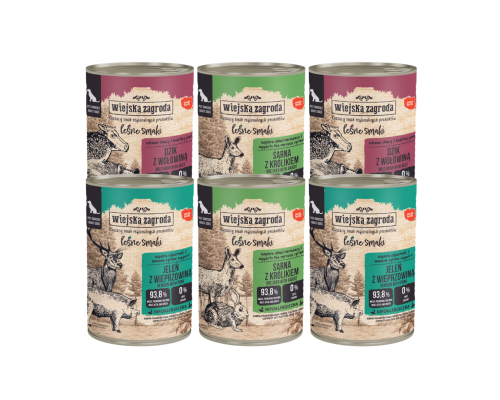 WIEJSKA ZAGRODA karma  mokra dla psa LEŚNE SMAKI 6x400g mix smaków