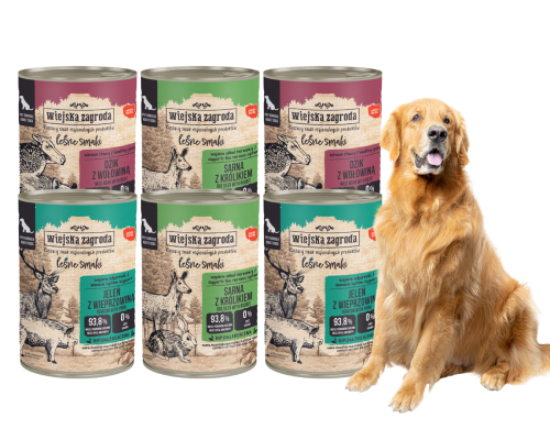 WIEJSKA ZAGRODA karma  mokra dla psa LEŚNE SMAKI 6x400g mix smaków