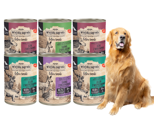 WIEJSKA ZAGRODA karma  mokra dla psa LEŚNE SMAKI 6x400g mix smaków