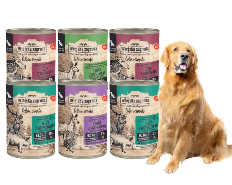 WIEJSKA ZAGRODA karma  mokra dla psa LEŚNE SMAKI 6x400g mix smaków