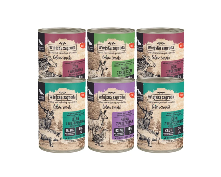 WIEJSKA ZAGRODA karma  mokra dla psa LEŚNE SMAKI 6x400g mix smaków