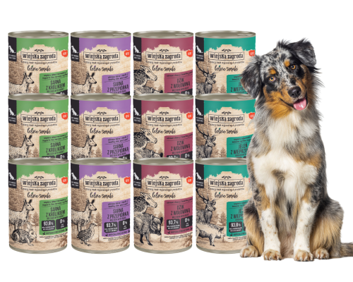 WIEJSKA ZAGRODA karma  mokra dla psa LEŚNE SMAKI 12x400g mix smaków