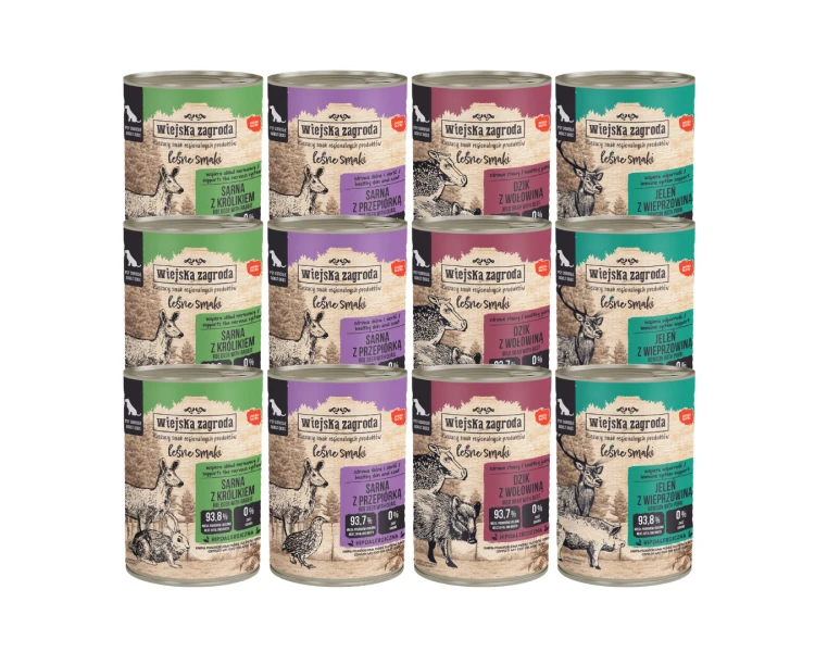WIEJSKA ZAGRODA karma  mokra dla psa LEŚNE SMAKI 12x400g mix smaków