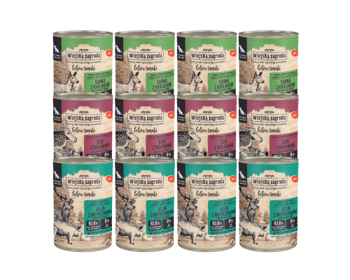 WIEJSKA ZAGRODA karma  mokra dla psa LEŚNE SMAKI 12x400g mix smaków