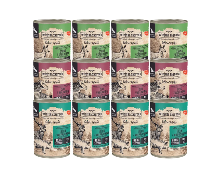 WIEJSKA ZAGRODA karma  mokra dla psa LEŚNE SMAKI 12x400g mix smaków
