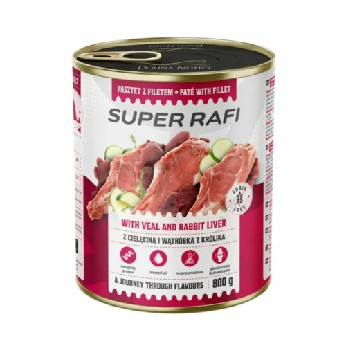 Super Rafi z cielęciną i wątróbką z królika mokra karma dla psa 800g