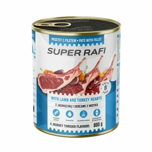 Super Rafi z jagnięciną i sercami indyka mokra karma dla psa 800g