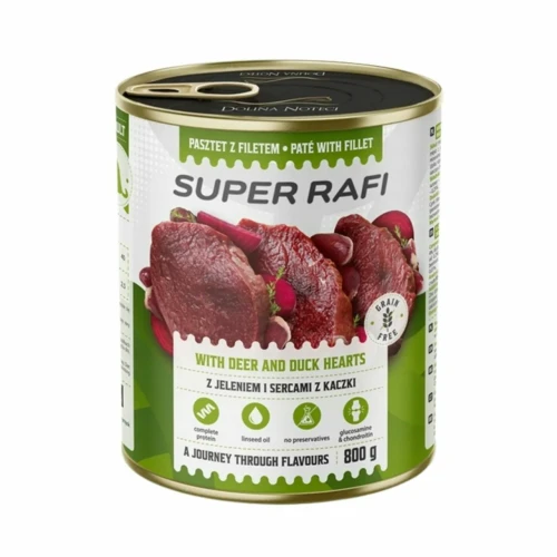 Super Rafi z jeleniem i sercami z kaczki dla mokra karma dla psa 800g