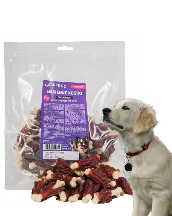Chrup&Go Przysmak dla psa Wapienne kostki z piersią kaczki 500g Smaczki