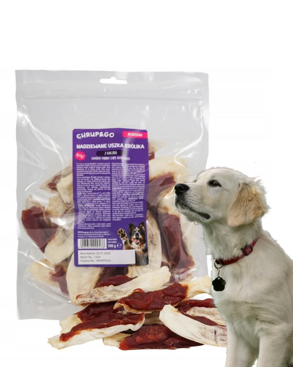 Chrup&Go Przysmak dla psa Nadziewane uszka królika 500g Smaczki