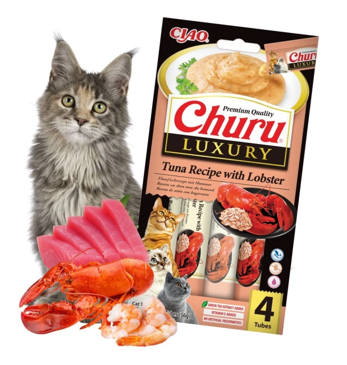 INABA CAT CHURU LUXURY Kremowy przysmak dla kota Tuńczyk z homarem 4x14g