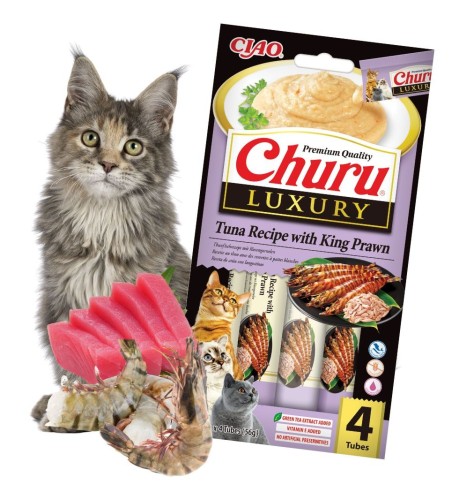 INABA CAT CHURU LUXURY Kremowy przysmak dla kota Tuńczyk z krewetkami 4x14g