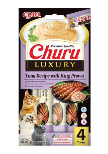 INABA CAT CHURU LUXURY Kremowy przysmak dla kota Tuńczyk z krewetkami 4x14g
