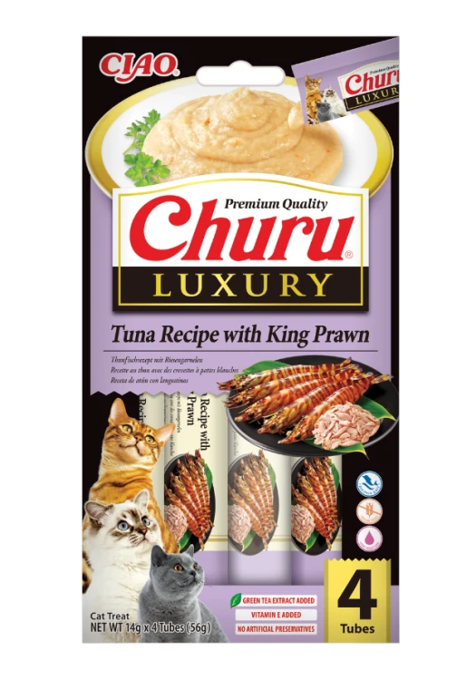 INABA CAT CHURU LUXURY Kremowy przysmak dla kota Tuńczyk z krewetkami 4x14g