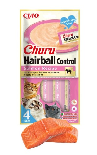 INABA CAT CHURU HAIRBALL Kremowy przysmak dla kota Łosoś 4X14g