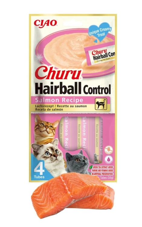 INABA CAT CHURU HAIRBALL Kremowy przysmak dla kota Łosoś 4X14g