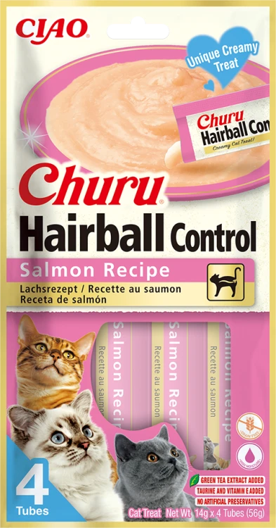 INABA CAT CHURU HAIRBALL Kremowy przysmak dla kota Łosoś 4X14g