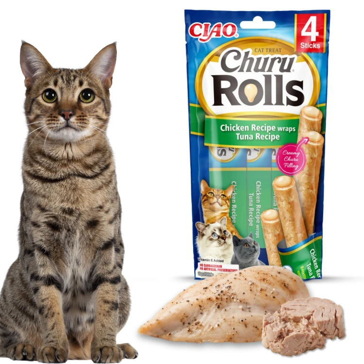 INABA CAT CHURU ROLLS Przysmak dla kota Kurczak i Tuńczyk 4x10g