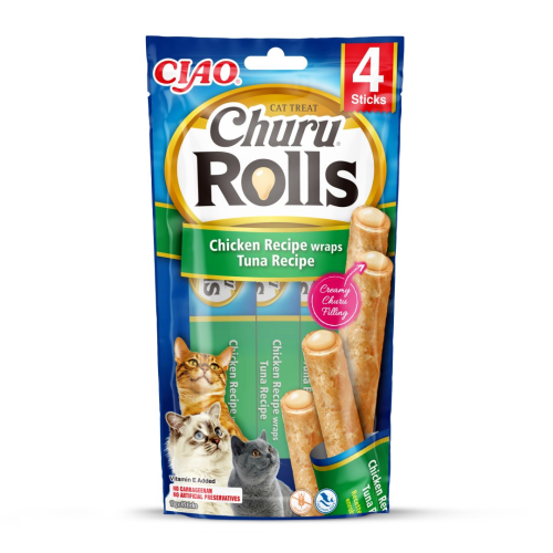 INABA CAT CHURU ROLLS Przysmak dla kota Kurczak i Tuńczyk 4x10g
