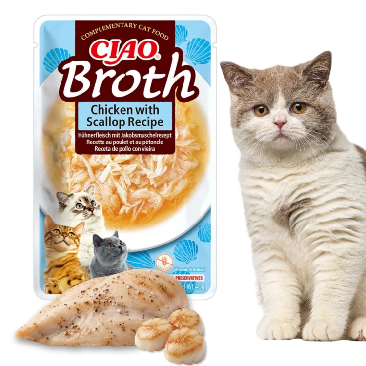 INABA CAT CIAO BROTH Karma uzupełniająca Kurczak Przegrzebki w bulionie 40g