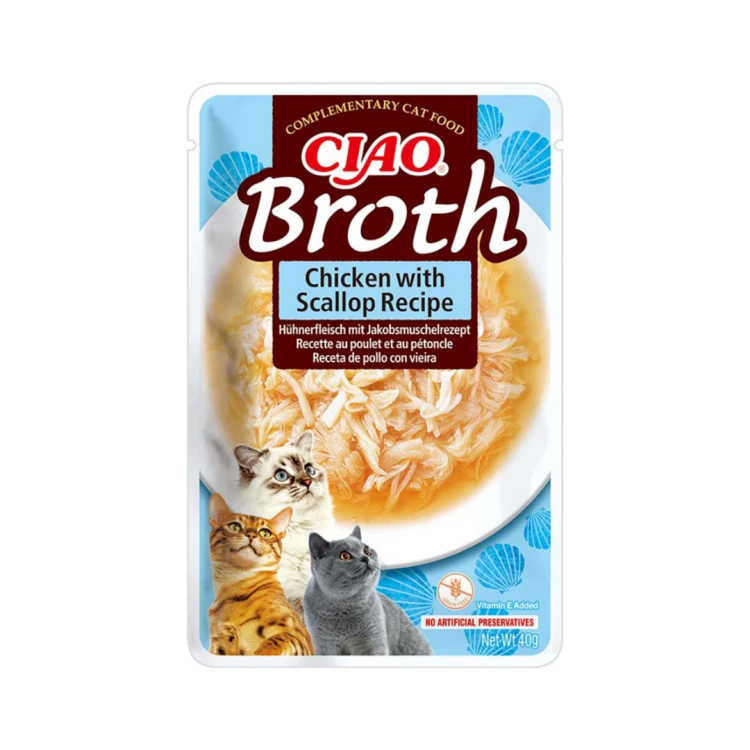 INABA CAT CIAO BROTH Karma uzupełniająca Kurczak Przegrzebki w bulionie 40g