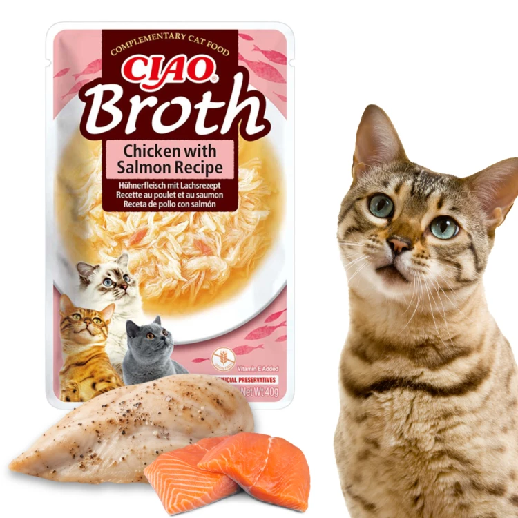 INABA CAT CIAO BROTH Karma uzupełniająca Kurczak i Łosoś w bulionie 40g