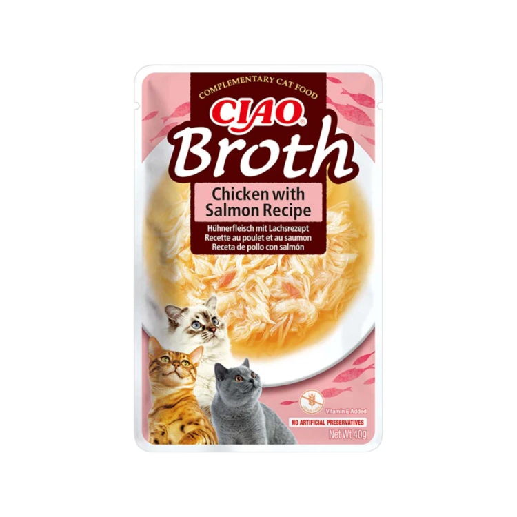 INABA CAT CIAO BROTH Karma uzupełniająca Kurczak i Łosoś w bulionie 40g